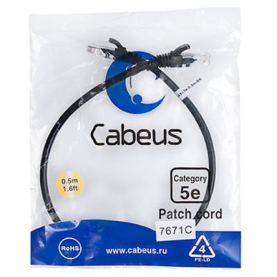 патч-корд Cabeus PC-UTP-RJ45-Cat.5e-0.5m-BK-LSZH Черный