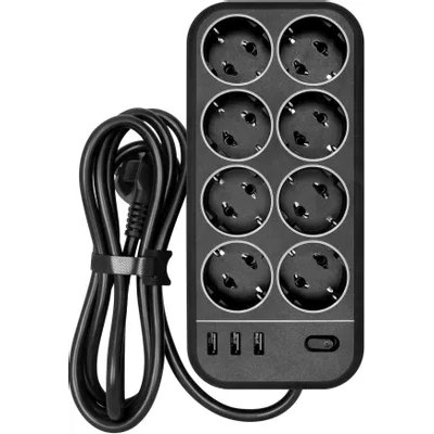 сетевой фильтр PowerCom SP-08 USB03AB 3m черный
